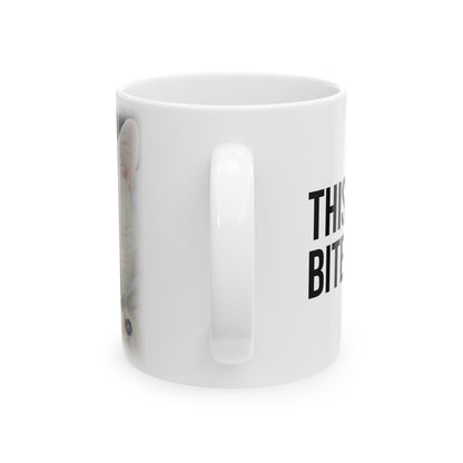 Ceramic Mug — 'This Cat Also Bites Fascists' Political Statement Coffee Cup