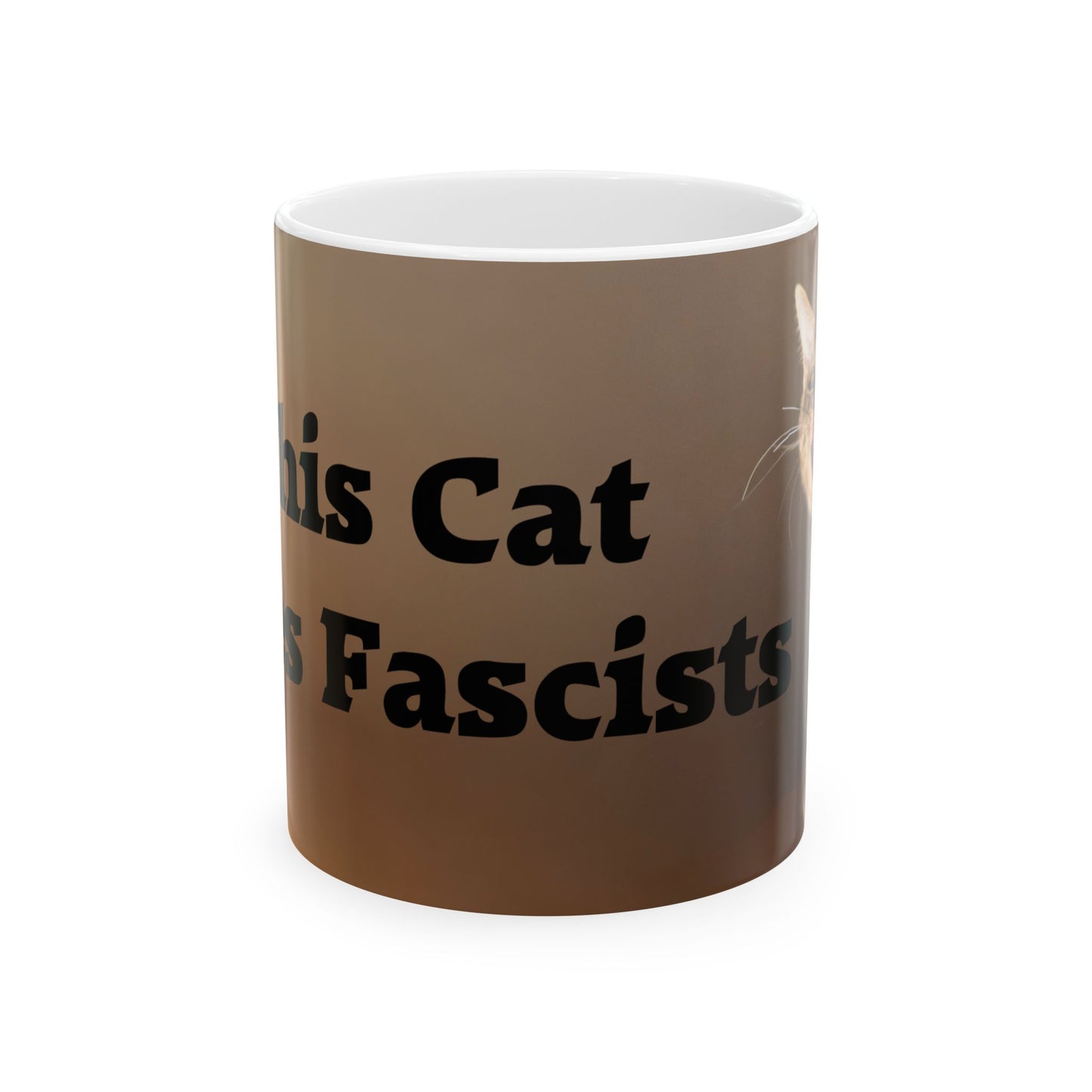 Ceramic Mug — 'This Cat Bites Fascists' Political Statement Coffee Cup