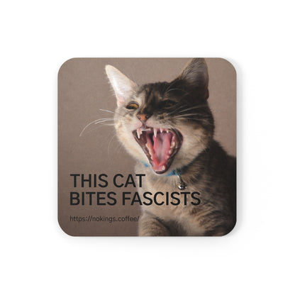 This Cat Bites Fascists Cork Coaster — Political Cat Drink Coaster - Square