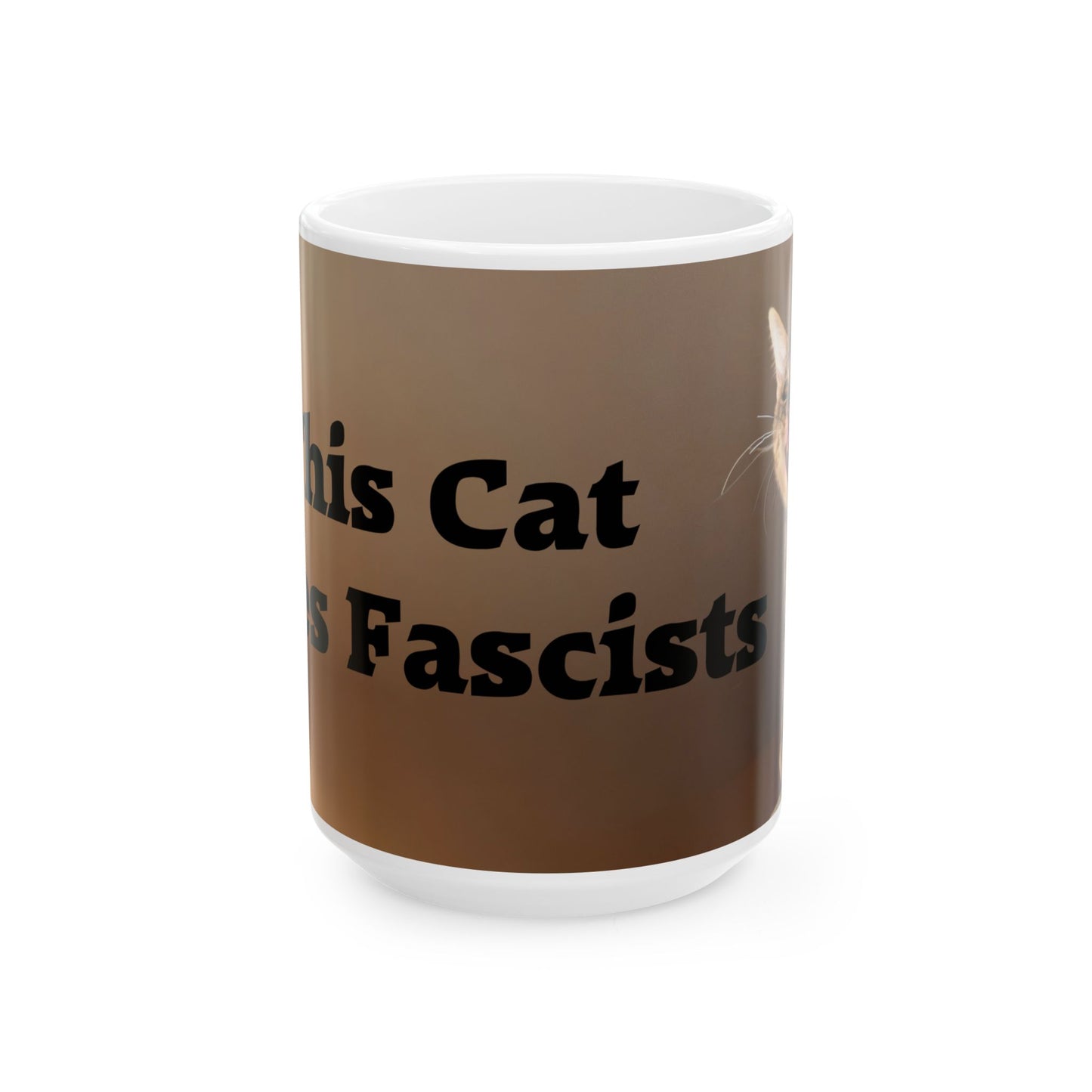 Ceramic Mug — 'This Cat Bites Fascists' Political Statement Coffee Cup