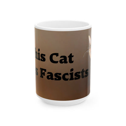 Ceramic Mug — 'This Cat Bites Fascists' Political Statement Coffee Cup