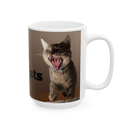 Ceramic Mug — 'This Cat Bites Fascists' Political Statement Coffee Cup