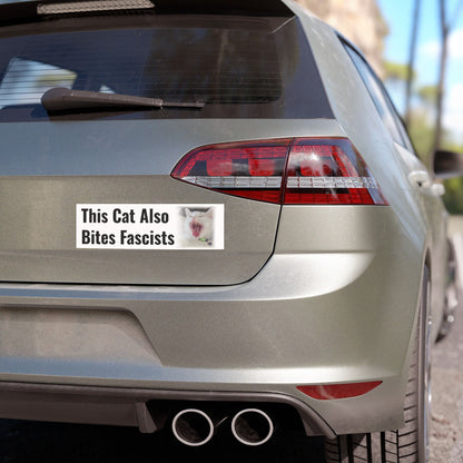 Car Magnet — "This Cat Also Bites Fascists" - 10"x3"